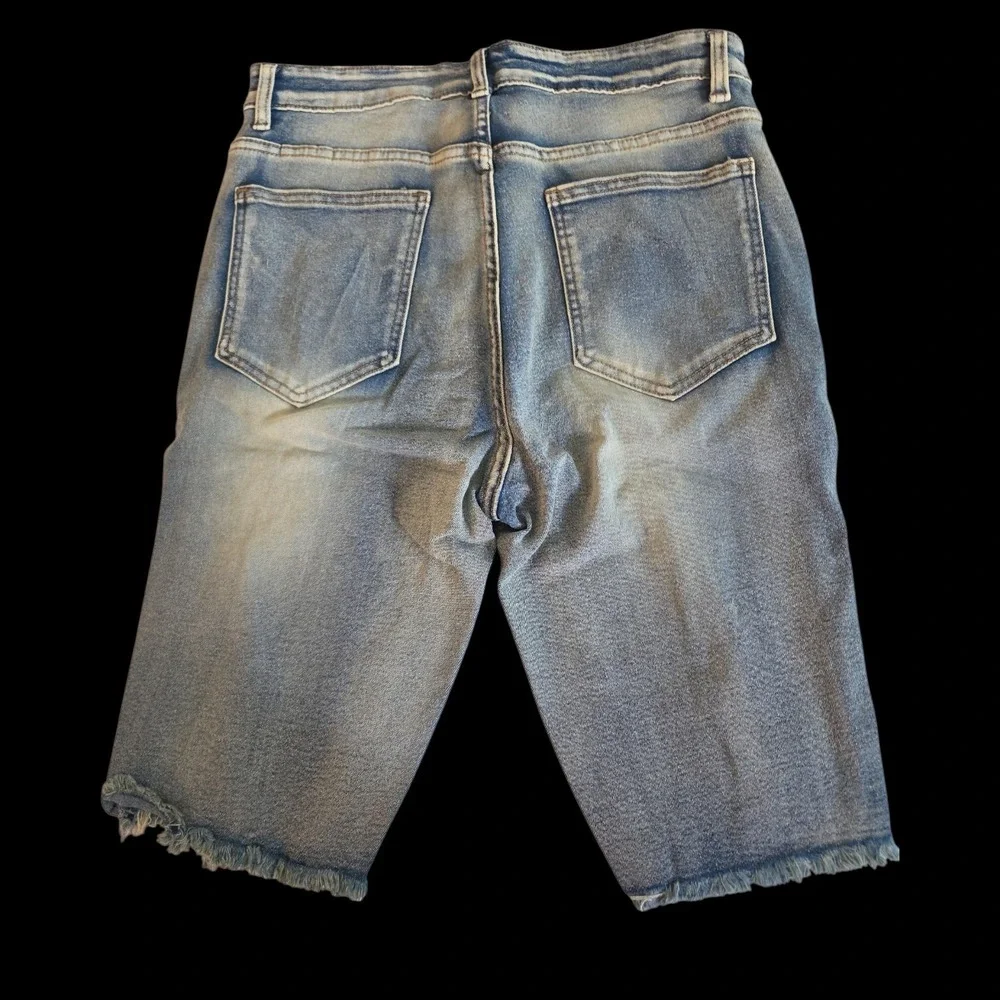 Mens Distressed‎ Denim Shorts Light Blue Wash Frayed Hem Size 30